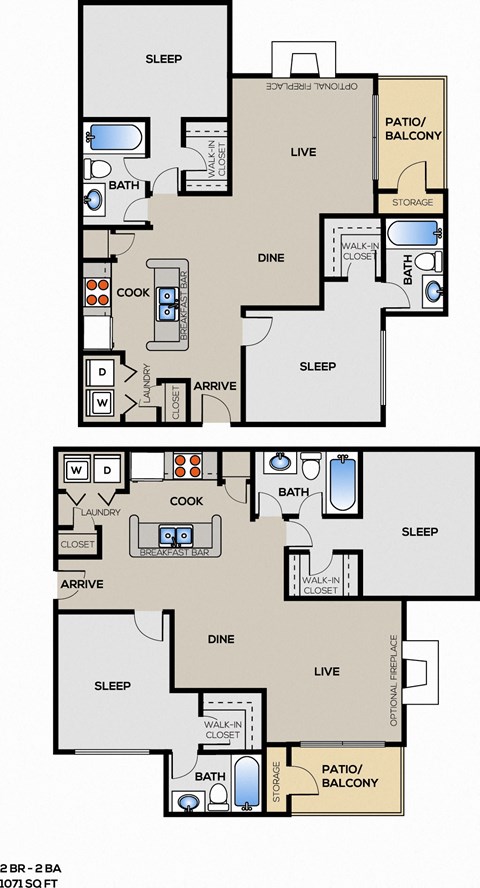 2 Bedroom Floor Plan at Magnolia Terrace, Charlotte, North Carolina
